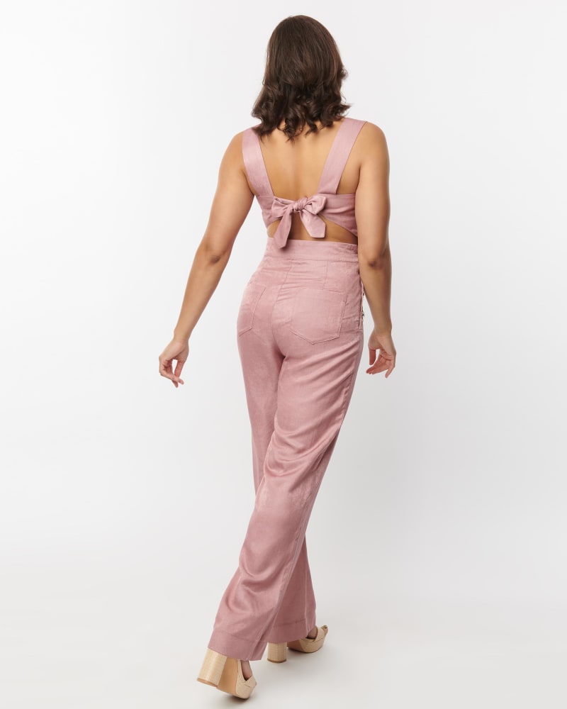 Unique Vintage Rose Chambray Tie Back Overalls Pink